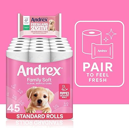 Andrex Family Soft Toilet Tissue 45 Rolls (Previously Andrex Gentle Clean) Gentle on your Family’s skin– Bulk Pack of 45 Toilet Rolls, FSC Certified - Image 2